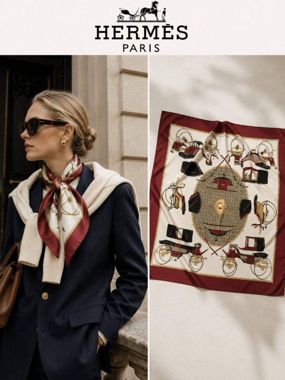 Hermès Les Voitures à Transformation Silk Scarf Carré 90 35" La Perrière Vintage